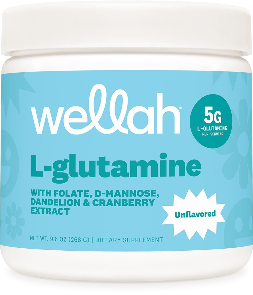 Wellah L-Glutamine אבקת Unflavored (50 משרתות) - 5g L-Glutamine Per משרת, המתוקה עם Stevia
