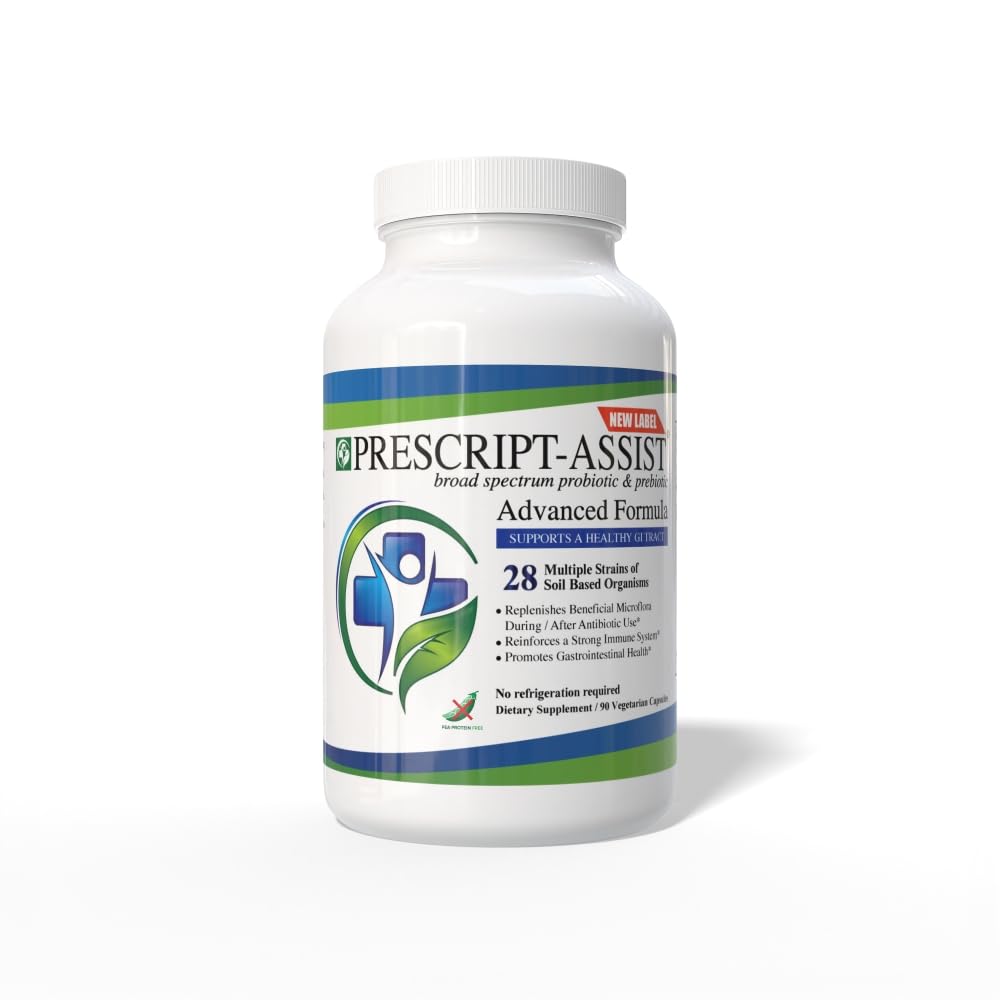 Prescript-Assist Prescipt-Assist Prebiotics & Probiotics for Digestive & Immune Health. 28 Strains Soil- Based Microflora - טבעוני, תומך שריר התאוששות & Gut בריאות, 90 קפסולות