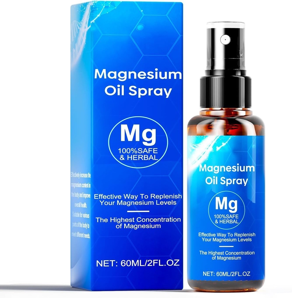 Magnesium Oil Spray, 60 מ"ל Magnesium Spray, 100% אורגני Magnesium שמן תוספת כוח, מקדם Calm Sleep and hipation, Magnesium Spray for Feet, Sleep, and Body, Easy to Absorb and Use