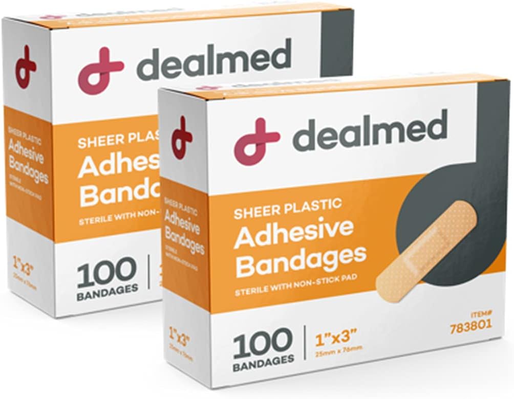 Dealmed Sheer פלסטיק גמישות Adhesive Bandages - 100 Count (2 Pack) Bandages עם Non-Stick Pad,  Latex Free, Wound Care for First Aid Kit, 1