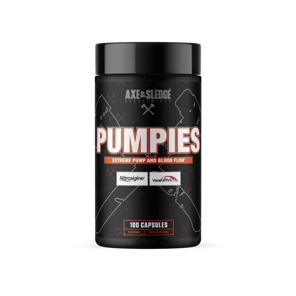 Axe & Sledge Supplements PUMPIES Nitric Oxide Booster עם VasoDrive-AP ו Nitrosigine, הגדלת משאבות, ביצועים, התאוששות, 20 משרתים, 100 קפסולות