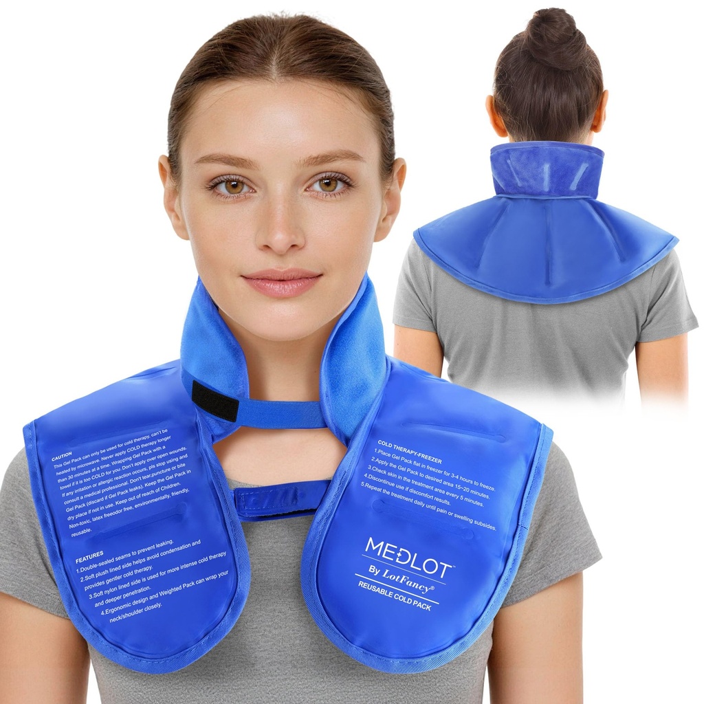 LotFancy Ice Pack for Neck Shoulder, Reusable Neck Wrap for Pain Relief, Flex Pack גמישה עם אדים מתאימים, Cold Compress Therapy for Injuries, Swelling, Strains, Sprains