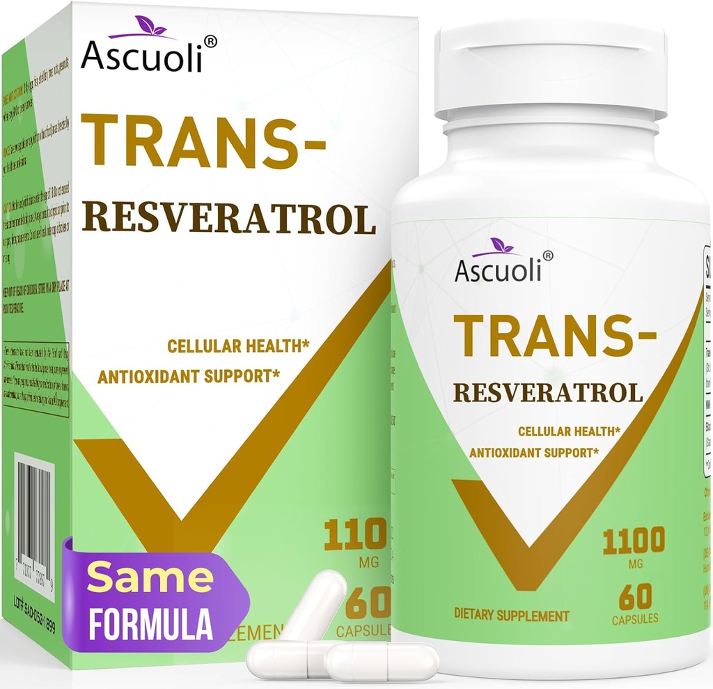 Ultra Purity Trans-Resveratrol 1100 מ"ג, 3in-1 Advanced Formula Organic Resveratrol תוסף, Max Antioxidant, Anti-Aging, Skin Health, lmmune & Energy, 1 Pack