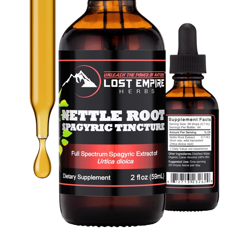 האימפריה האבודה Herbs Nettle Root Extracts Spagyric Tincture (2 fl oz) - Wild Harvested from Supplement for Men, Urinary Function, BPH, נשירת שיער - 3rd Party Lab Tested