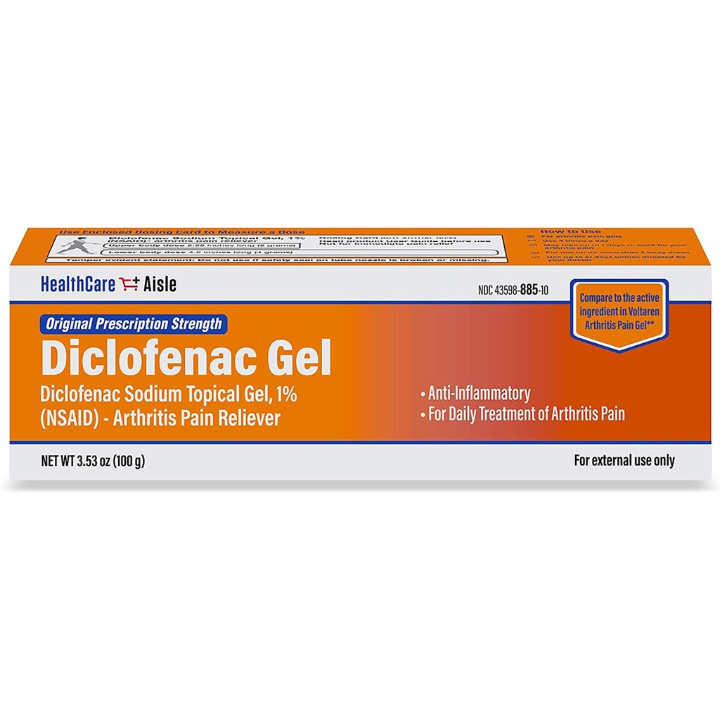 HealthCareAisle Diclofenac Gel, 1%, Arthritis כאב הקלה - 100 גרם צינור - כוח מרשם מקורי (NSAID)