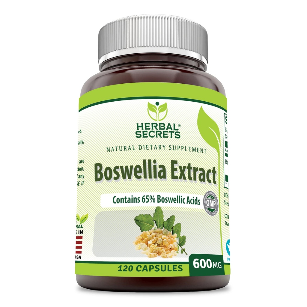 Herbal Secrets Boswellia Serrata לחלץ (65% Boswellic Acids) 600 מ"ג 120 קפסולות תוספת - non-GMO - Gluten Freeten