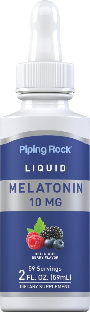 Piping Rock נוזל מלטונין 10mg | 2 fl oz | ברי פלאדור טיפות | Non-GMO, Gluten Free Adult Supplement