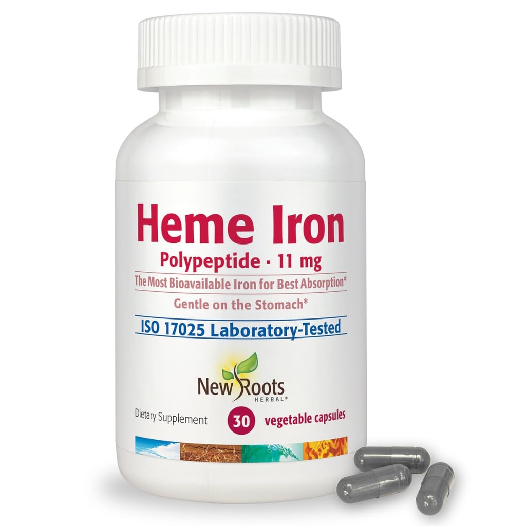 חדש ROOTS HerBAL Heme Iron תוסף עם ויטמין C & B12 עבור Best Absorption | Iron Deficiency Support