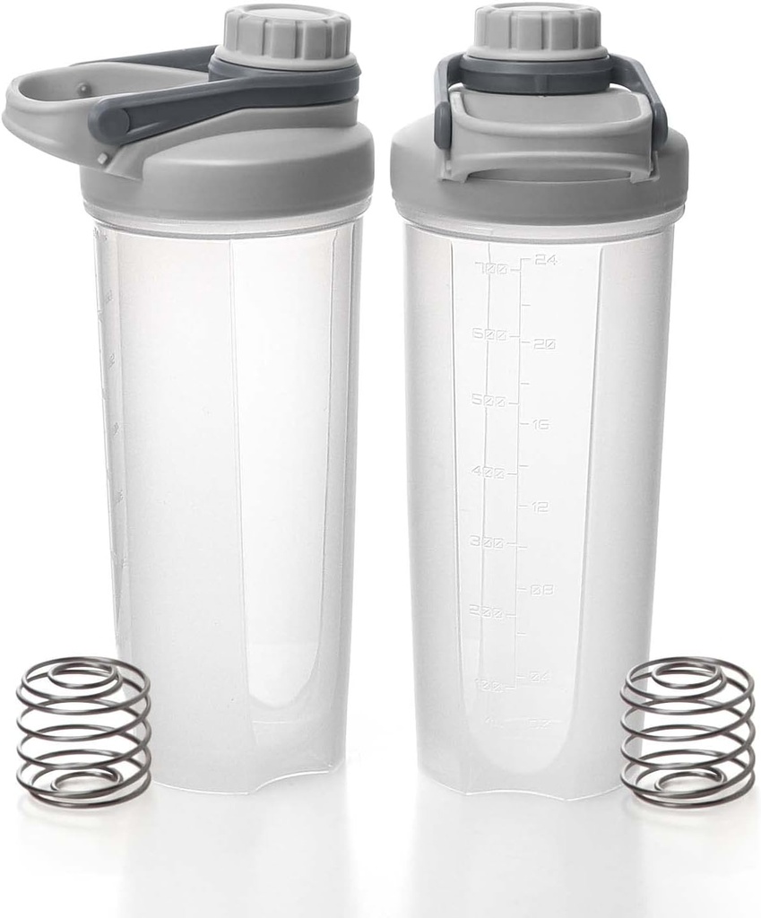 EYMPEU 2 Pack Shaker בקבוקים לחלבון Mixes BPA & Phthalate-free, Solid Screw lid Leakהוכחה Shaker גביע Dishwasher בטוח עבור חלבונים 24oz, Clear Grey גריי