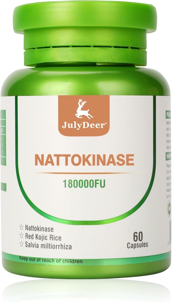 Nattokinase תוספת של 180, 000 FU שלם בקבוק 60 קפסולות, 6, 000 FU 2 קפסולות מזון יומית תוספי תזונה יומית תוספת מערכתית Enzymes Vegetarian Friendly עבור Cardiovascular ו- Circulatory תמיכה