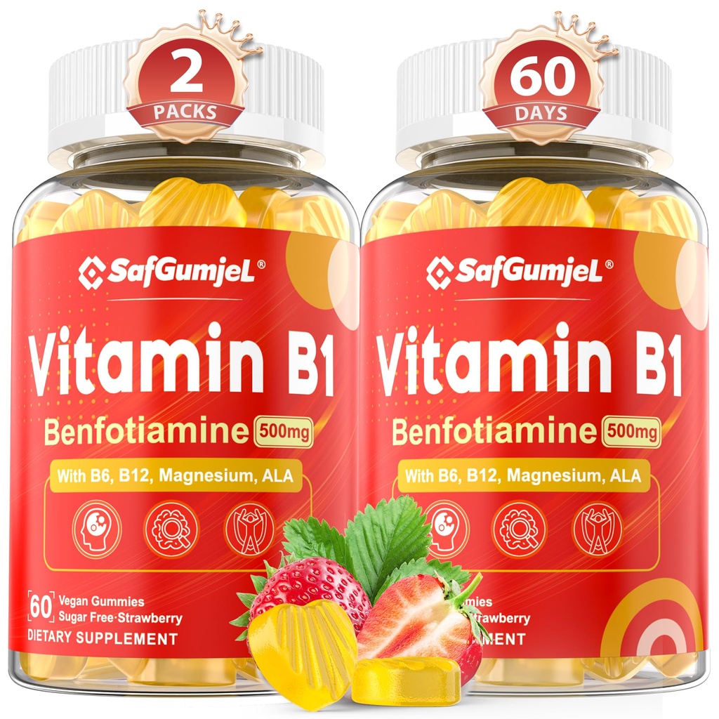 ויטמין B1 חניכיים | Benfotiamine 500 מ"ג עם ויטמין B6 B9 B12 & Magnesium for Nerve Health, Energy & Metabolism Support