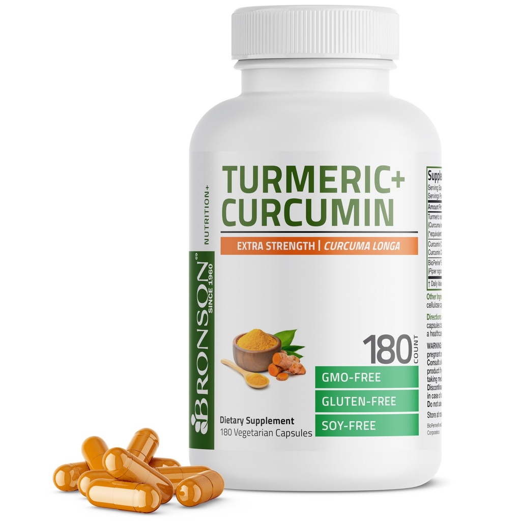 Bronson Turmeric Curcumin תוספת כוח - תמיכה אנטי-חמצן, משותף ו Digestion עם BioPerine, Non-GMO, 180 קפסולות צמחוניות