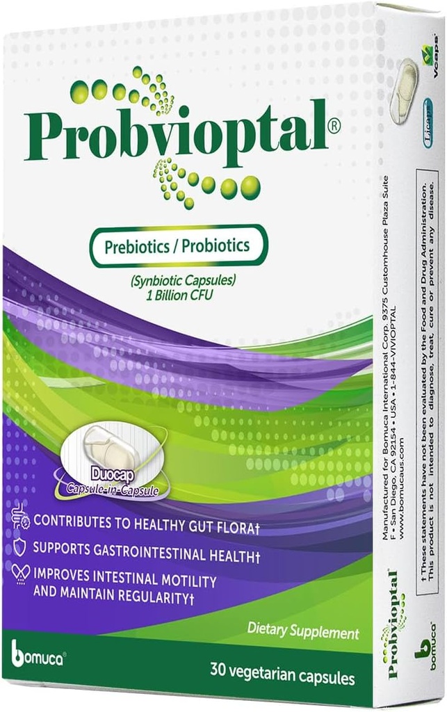 Probvioptal, 30 קפסולות (330 יחידות), Probiotics & Prebiotics, Duocap, 1 מיליארד CFU, Gluten Free
