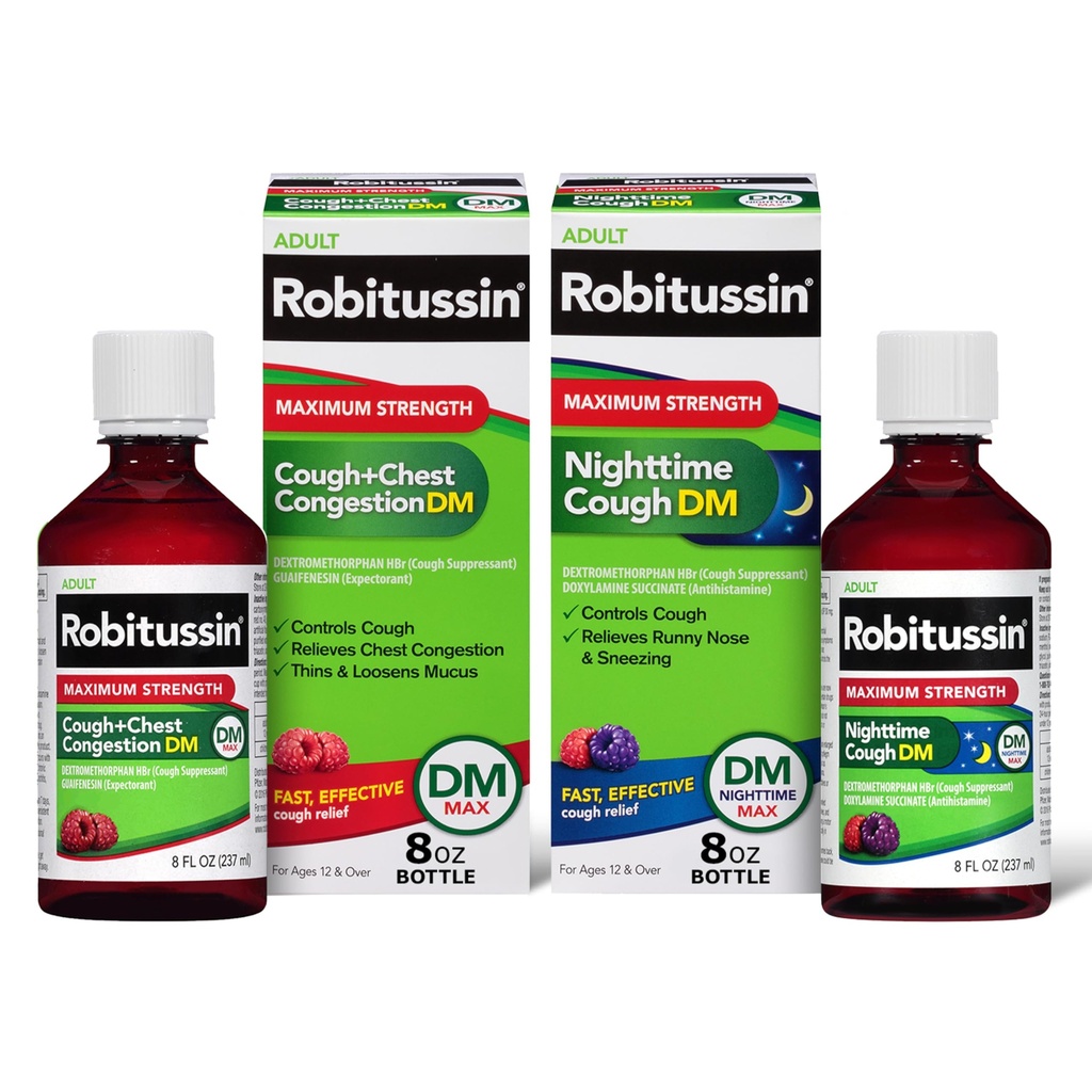 Robitussin DM Max Cough Plus Chestungestion ו- Robitussin מקסימום Power Nighttime Cough DM, Pro Formulas - 2 x 8 Fl Ozs