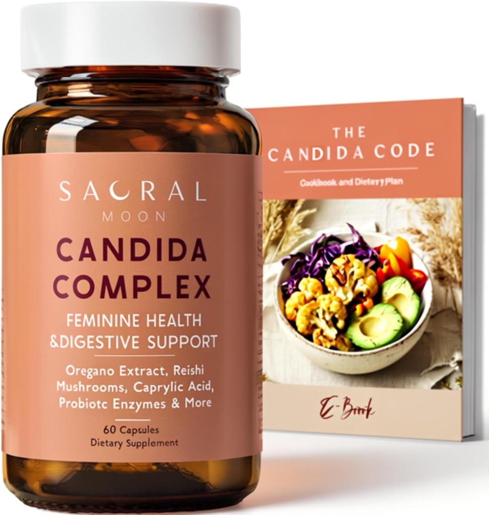 Candida ניקוי לנשים - Gut & Feminine Balance with Oregano Oil, Caprylic, Probiotics, Reishi, Aloe & Black Walnut - May Help Digestive Comfort, Clarity, Clear Skin & Vaginal pH