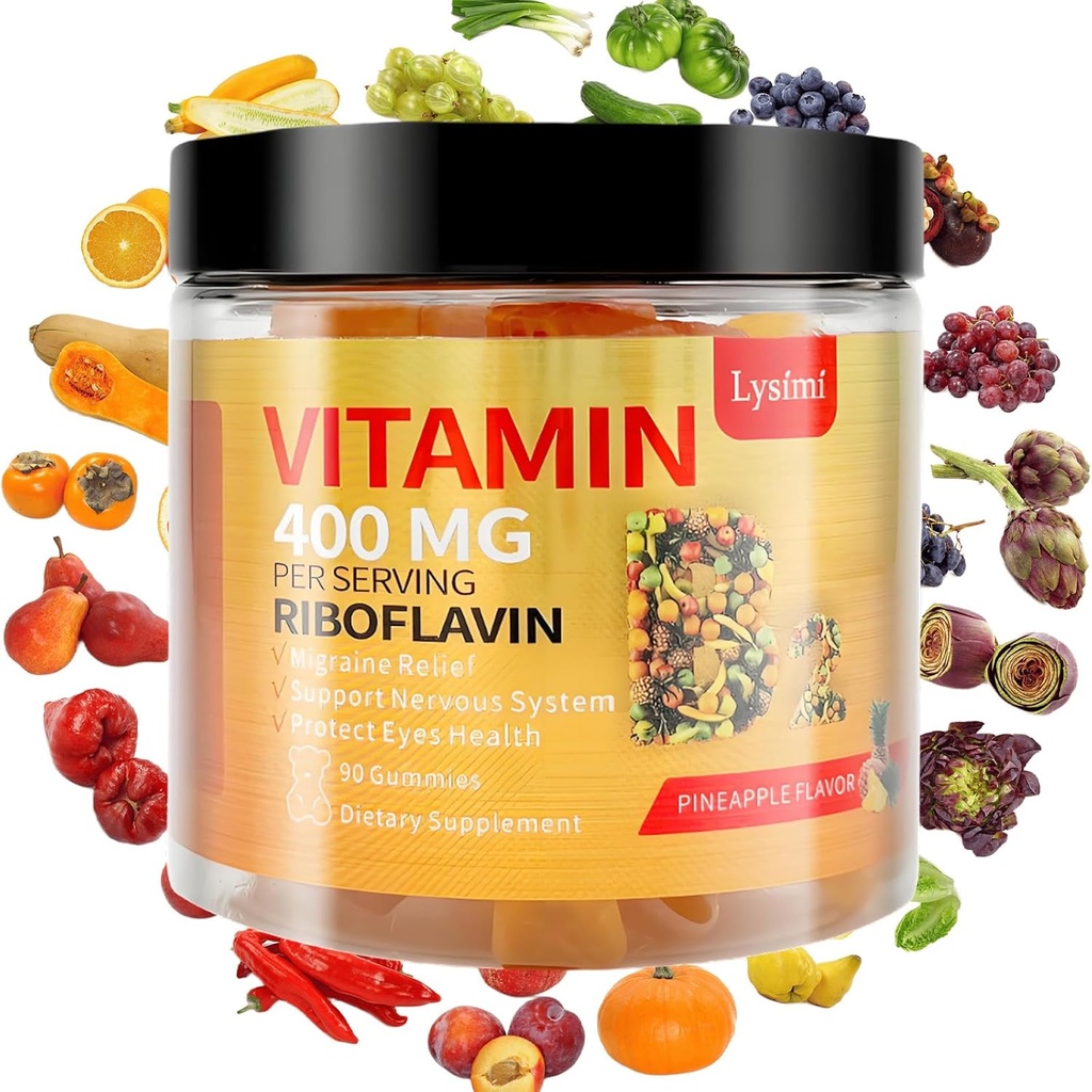 ויטמין B2 חניכיים, ויטמין B2 Riboflavin חניכיים 400 מ"ג, Migraine Relief & Headache הקלה Riboflavin ויטמין B2 חניכיים, Soy & Gluten-Free, 90 חניכיים לילדים ומבוגרים