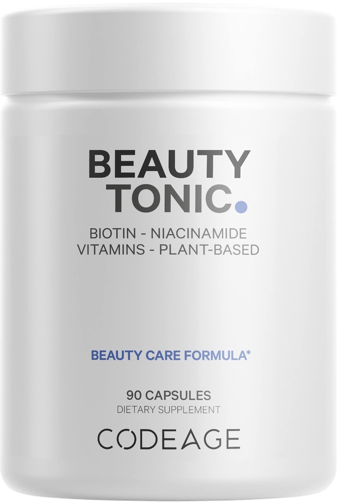 תוסף Codeage Biotin עם ויטמין C, ויטמין E, ויטמין B6, Niacin, Folate, אורגני תערובת מזון, Phytoceramides, Astaxanthin, Selenium - Beauty Tonic - שיער, עור ותמיכה - טבעוני, 90 Cttoceramides, Astaxanthin, Selenium - Beauty Tonic - שיער, עור, וציפורני תמיכה - טבעוני, 90 Cttoceramide, 90 Ctceramide