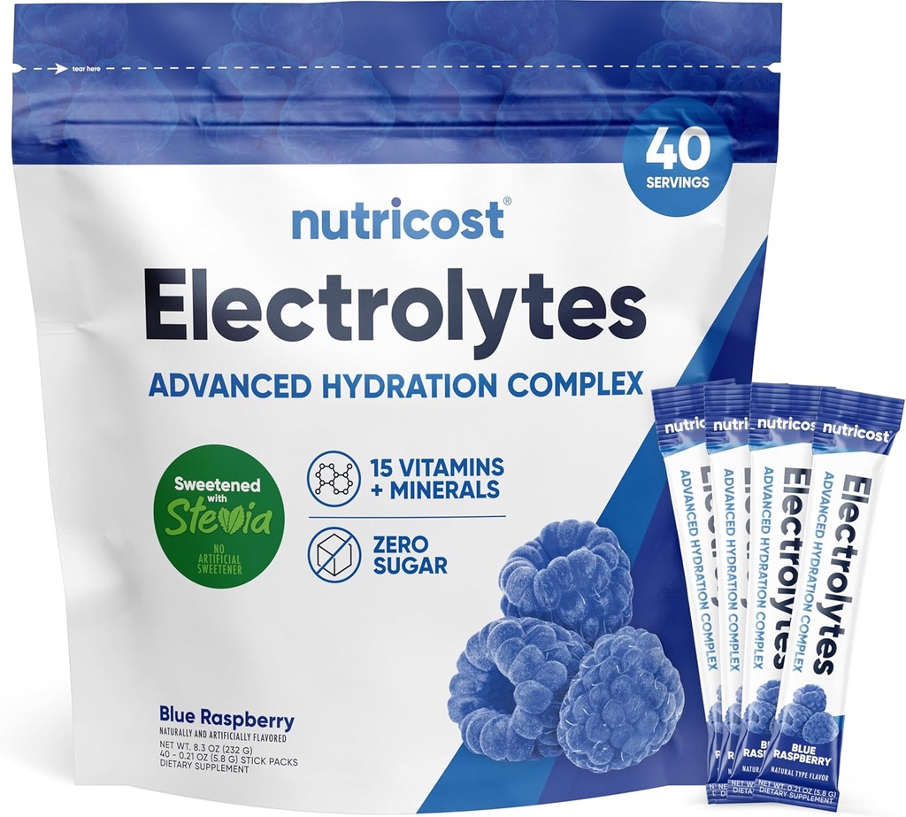 אבקת hydrotion Packets (כחול פטל, 40 משרתים) נמוך Calorie Keto אלקטרוליטים המתוקים עם Stevia - non-GMO, Gluten Free וסוכר חינם