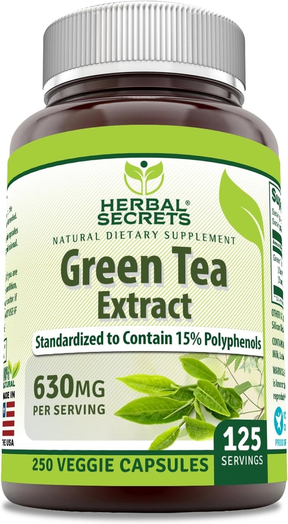 Herbal Secrets Green Tea לחלץ 630 Mg Per לשרת | תוספי קפסולת Veggie | Non-GMO | Gluten Free | Made in USA (1 Pack, 250 Count)