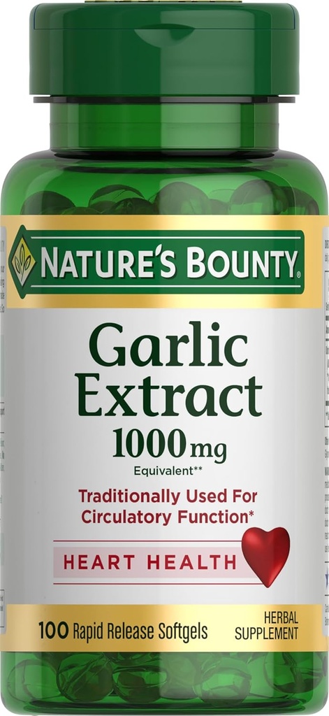 תמצית Bounty Garlic, Herbal Supplement, תומך בתפקוד Circulatory, 1000mg, 100 Softgels שחרור מהיר