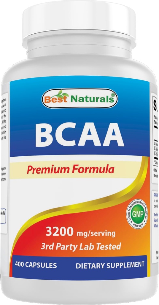 Best Naturals BCAA הזרוע שרשרת Amino Acid, 3200 מ"ג לשרת, 400 קפסולות - תרופות כיתה - 100% פורמולה טהורה | Pre/Post Workout Bodybuilding