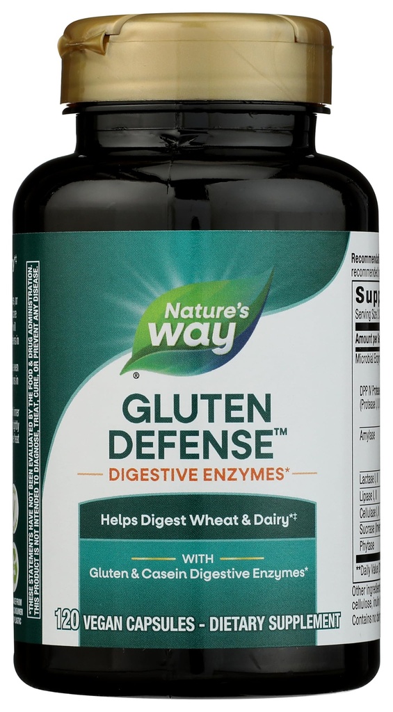Nature's Way Gluten Defense Digestive Enzymes*, Helps Digest & Milk(1), Gluten & Casein Digestive Enzymes*, 120 קפסולות טבעוניות (Packaging May Vary)