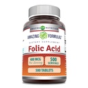 פורמולה מדהימה Folic Acid (Vitamin B9) 400 mcg | טבליות תוספת | Non-GMO | Gluten Free | Made in USA (1 Pack, 500 Count)