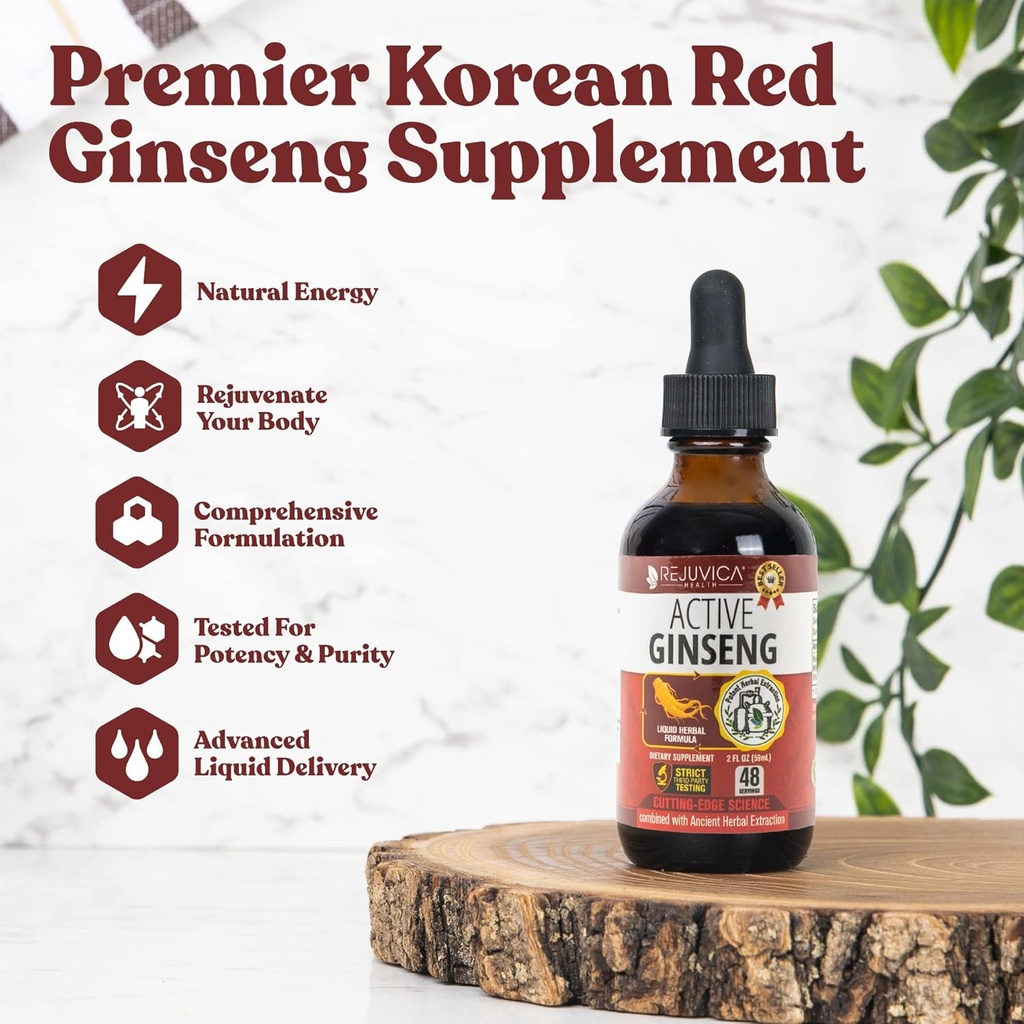 Active Geneseng קוריאה Red Panax גינזנג עם ג'ינסנוסיידים טבעיים - נוזל מהיר - תמיכה באנרגיה בריאה, Vitality, Mood ועוד