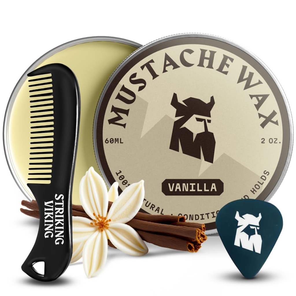 Striking Viking Mustache Wax & Comb Kit - 2 oz, Vanilla - Complete m Grooming Kit for Men - Strong-Hold Styling & Wax Strong Hold - Pocket-Sized Precision & Styling Combling Combing Combbing Combing Combing Combing Combing Combing Combing Combing Combing Combing