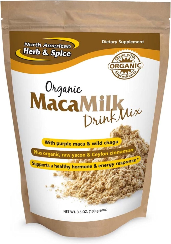 North RICAN HERB & SPICE MacaMilk - 3.5 oz - Purple Maca & Wild Chaga Drink - תומך הורמון בריא & אנרגיה תגובה, תפקוד מוסקולי בריא - Non-GMO - 30 משרתים