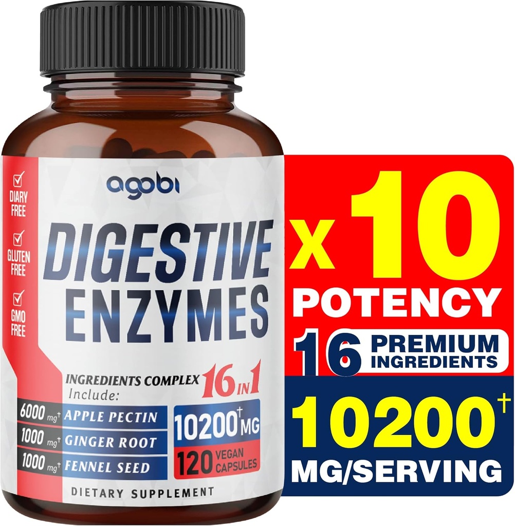 לפני 10200 Mg Digestive Enzymes with Prebiotic for Digest, Immune & Body Support - 16in1 עם Apple Pectin, ג'ינג'ר Root, Prebiotic System & More - 120 קפסולות עבור 2 חודשים
