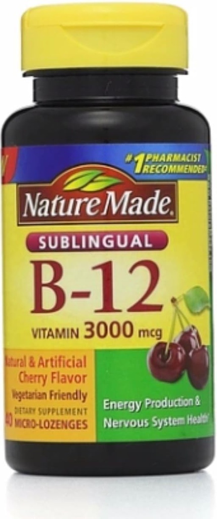 הטבע עשה ויטמין B-12 3000mcg, sublingual Lozenges, Cherry 40 ea (Pack of 2)