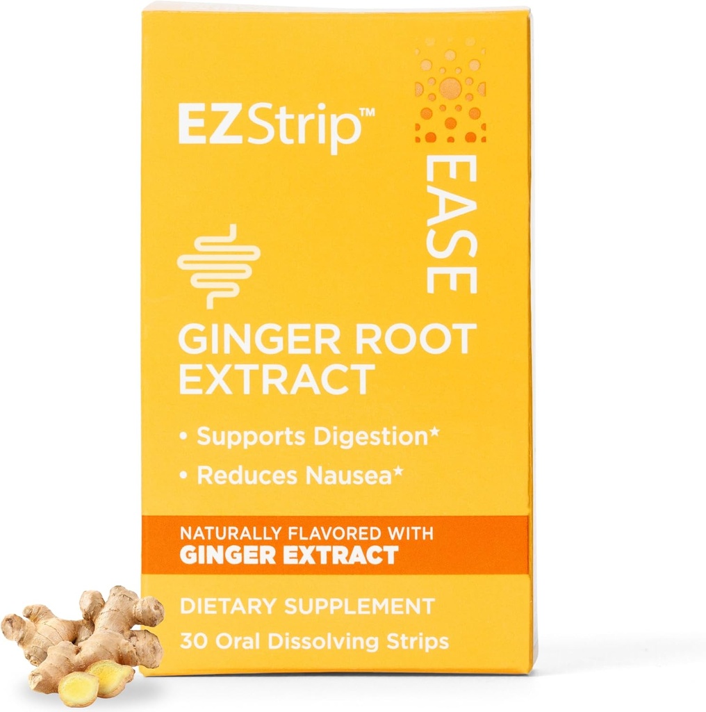 תוסף Ease - ג'ינג'ר פלאמור, 30 Count - Disshoot Strips with ג'ינג'ר Root Help Support Nausea Relief, Morning and Motion Diseaseness ו- Digest - Made in the USA, Sugar and Gluten-Free