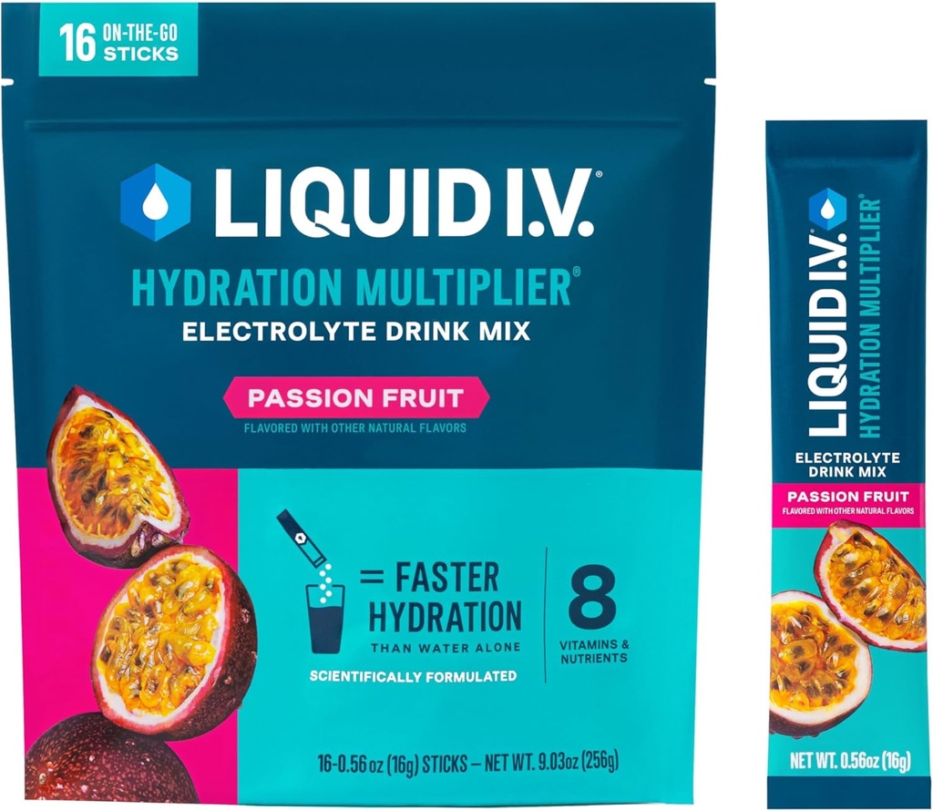 נוזל I.V. hydrotion Multiplier® - תשוקה פירות - אבקת כביסה Packets | אבקת אלקטרוליטה Mix | Convenient Single-משרתת Sticks | Non-GMO | 16 משרתות (Pack of 1)