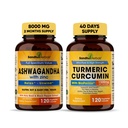 Sandhu Herbals אורגני 4in1 Ashwagandha w / Zinc & אורגני Turmeric Curcumin w / Bioperine Black Pepper לחלץ