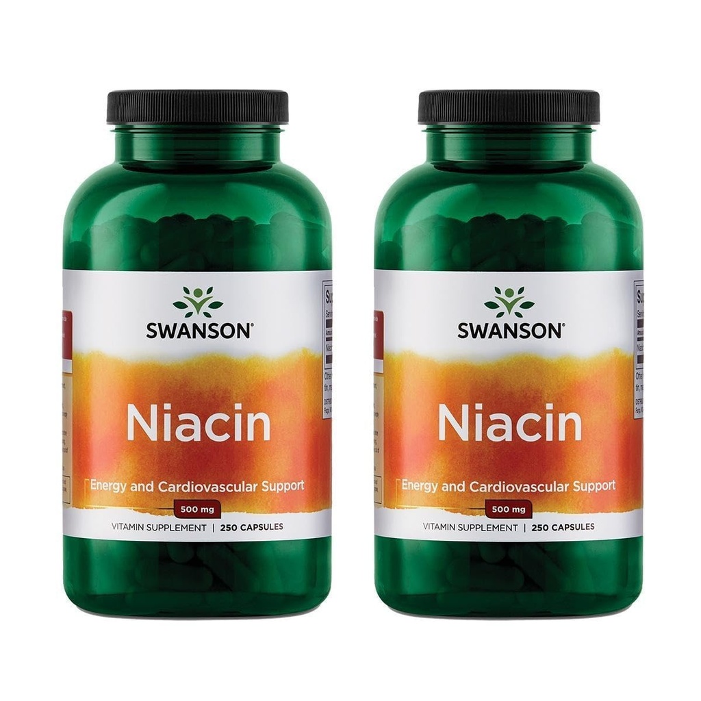 Swanson Niacin (B3) Cardio Health Support Carbohydrate Metabolism 500 מיליגרם 250 קפסולות (2 Pack)