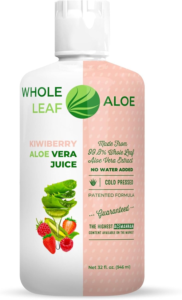 Unlock The Power of Whole Leaf Aloe Vera - Infused with the Delicious Taste of קיווי ברי הפורמולה הפטנטית שלנו Boasts The High Acemannan Concentration זמין, הבטיח. שום מים לא הוסיפו.