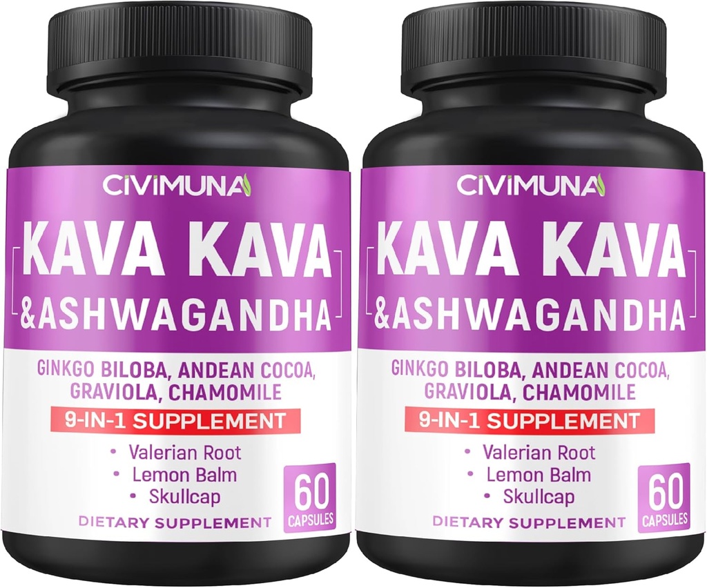 קאווה קפסולות עם Kava, גינקו, אשוגנדה ועוד - 120 קפסולות ל-4 חודשים אספקה (Pack of 2)