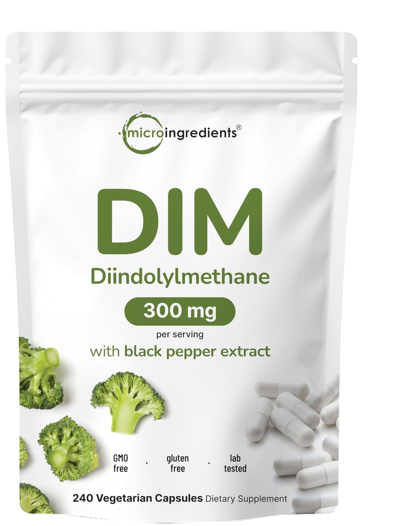DIM Active Supplement, DIM 300 מ"ג, 240 קפסולות Veggie (8-Month Supply), 2 ב-1 פורמולה, אסטרוגן מטאבוליזם, Premium DIM-Plus Broccoli Extract with Black Pepper for Better Absorption