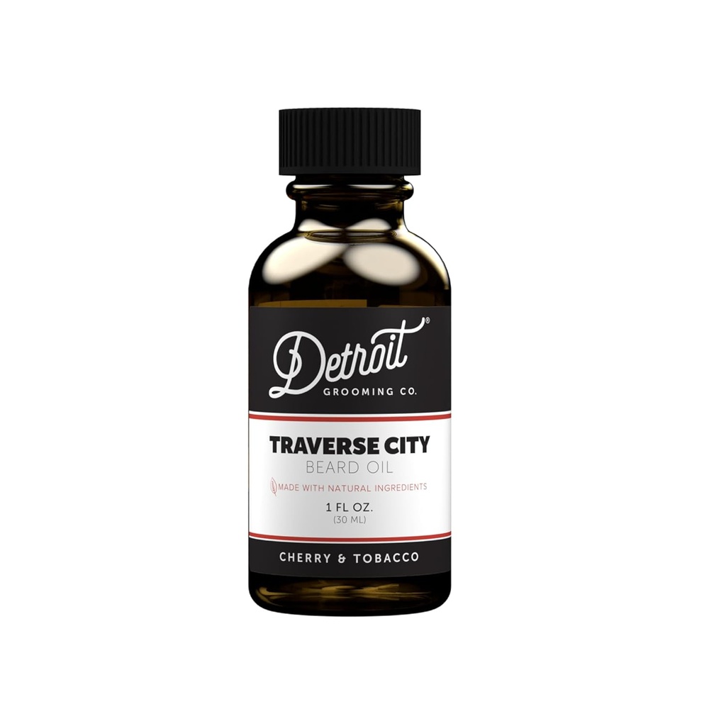 דטרויט Grooming Co. Beard Oil | hydroting & Nourishing פורמולה עם ויטמין E | Cherry & Tobacco - Traverse City (1 oz)