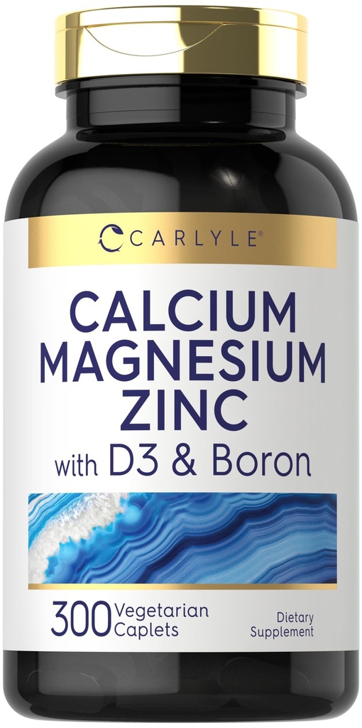 Karlyle Calcium Magnesium Zinc D3 | 300 Caplets | עם Boron | Vegetarian, non-GMO & Gluten Free Supplement
