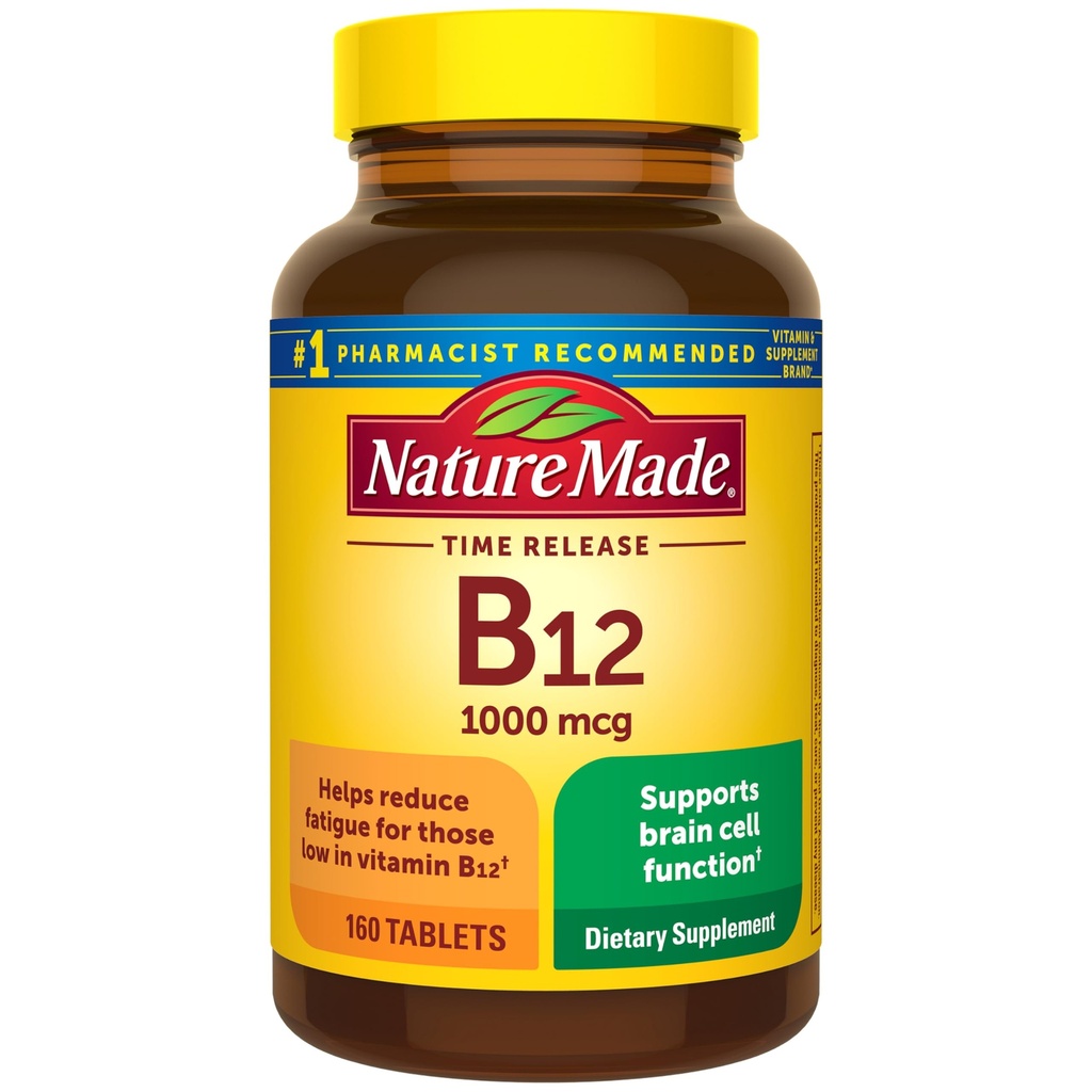 הטבע עשה ויטמין B12 1000 mcg, תוספת תזונתית לתמיכה במטבוליזם אנרגיה, 160 טבליות שחרור זמן, 160 יום אספקה