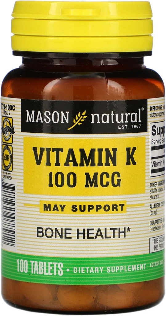 ויטמין K 100 mcg Tablets, 100-Count בקבוקים