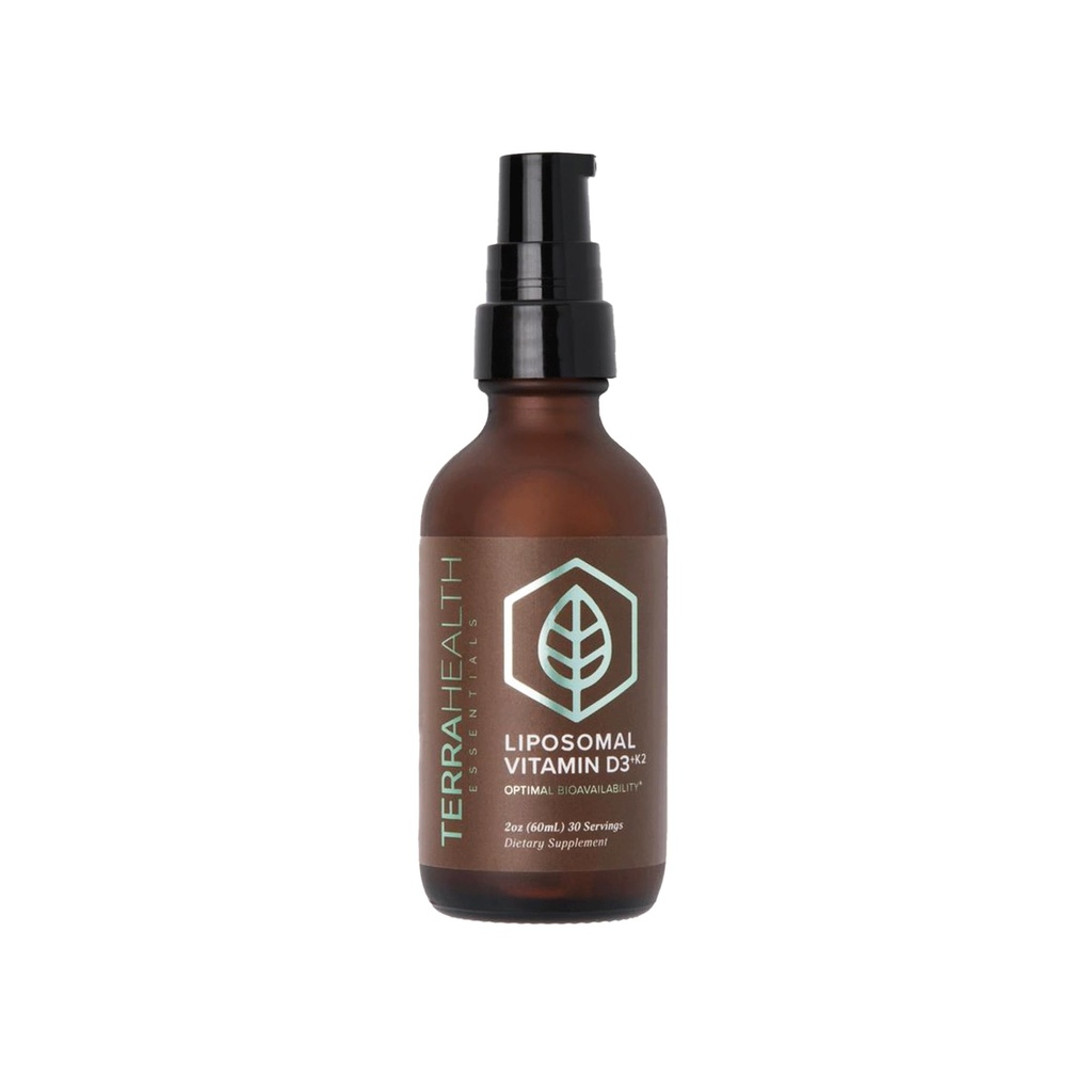 Terra Health Essentials Liposomal ויטמין D3 + K2 עם CoQ10 & Selenium - High Absorption נוזל תוספת עבור Bone & Heart, Calcium תמיכה, Immune & Mood Balance - 2oz, 30 ימים אספקה