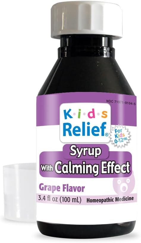 ילדים להקל על סירופ עם אפקט Calming, עבור ילדים 0-12 Yrs, Grape Flavor, Gluten ו Dye חינם, לא תוספת סוכר, 3.4 oz