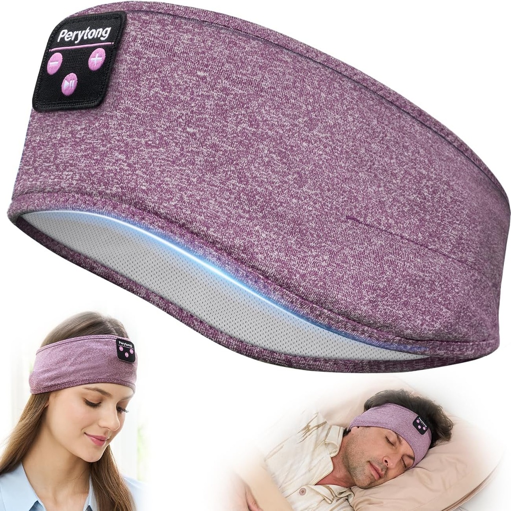 Perytong Sleep Headphones Bluetooth Headband, Headband Headphones for Sleep, Running, Yoga, Fitness, Travel, Meditation, Fit for Side Sleepers, Gift for Men, Tech Gadgets