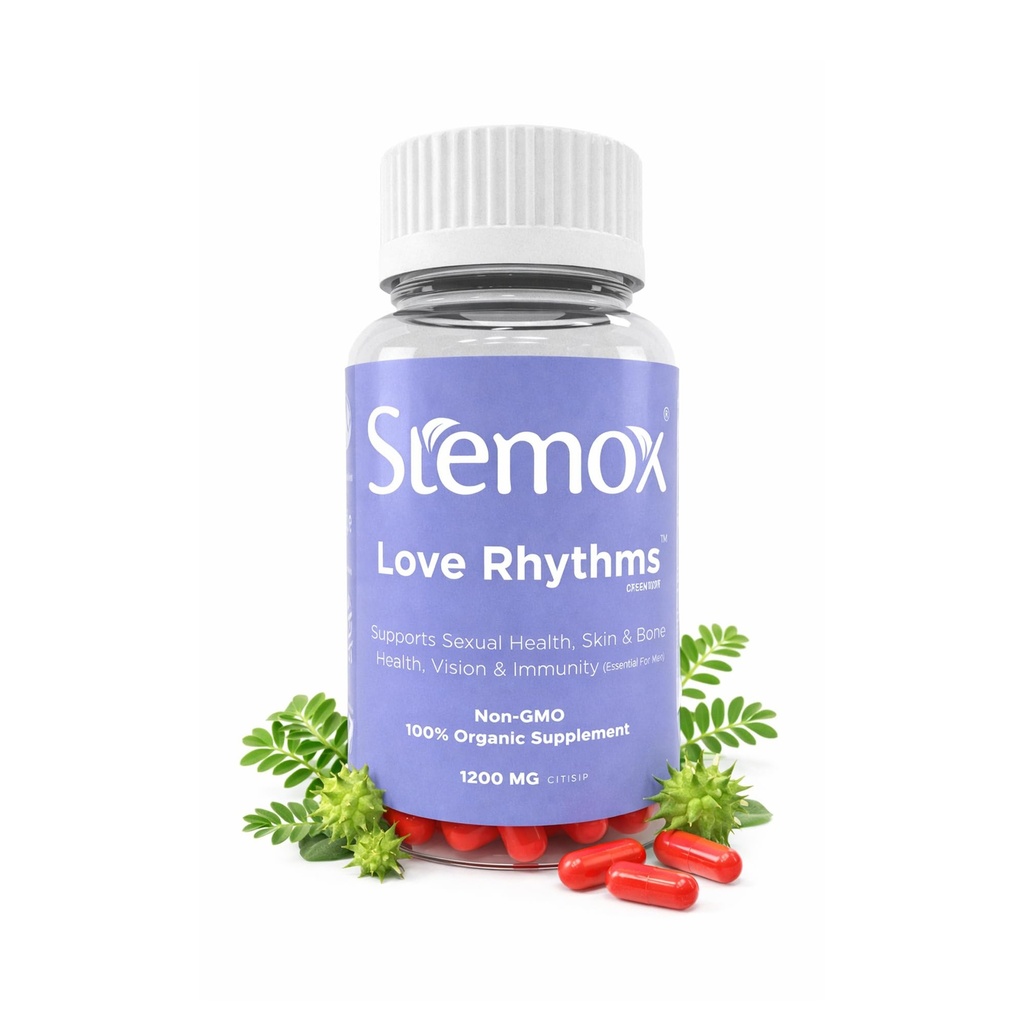 Love Rhythms L-Arginine 500MG & Tribulus Terrestris for Men - Stamina & Vitality Support - Non-GMO, 100% תוספי מזון אורגני לגברים - Active Lifestyle & Physical Wellness - 60 קפסולות