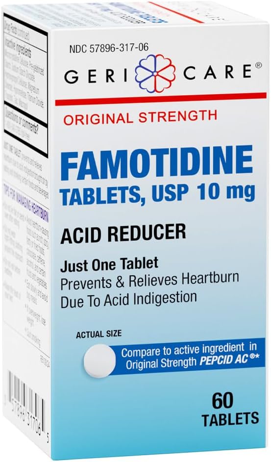 GeriCare Active Famotidine 10mg טבליות, Acid צמצם, הקלה לבבורן, Acid Reflux ו Acid Indigestion, 60 Count (Pack of 1)