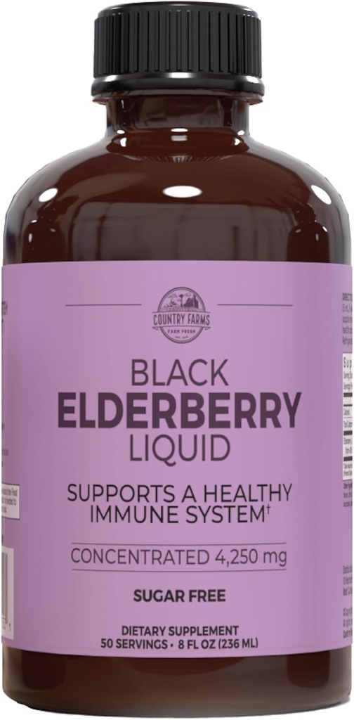 כפרי חקלאות כפרית Elderberry נוזל, תומך מערכת החיסון בריאה, עשיר באנטיoxidants, סוכר חינם, ברי פלפור, 8 Fl Oz