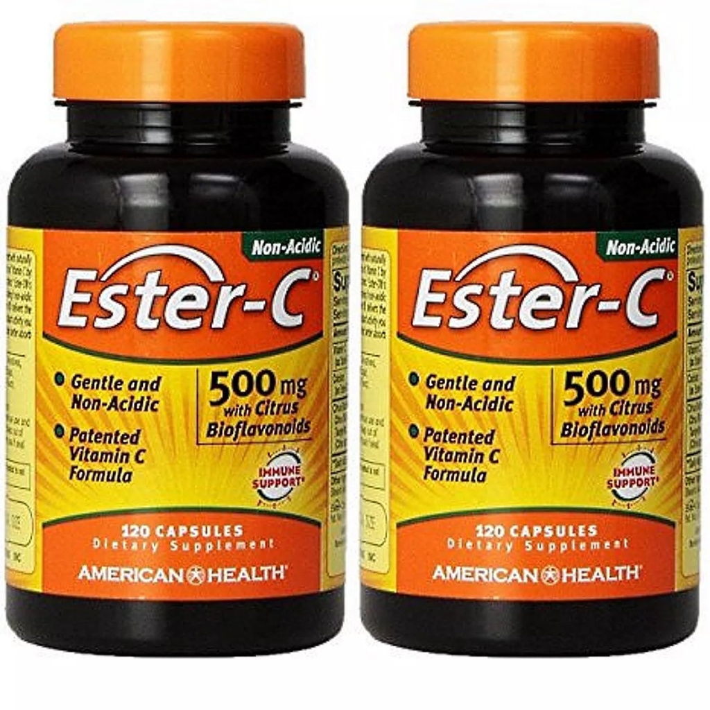 Ester-C 500 מ"ג עם Citrus Bioflavonoids 120+120 מוצרי בריאות אמריקאים חינם 1